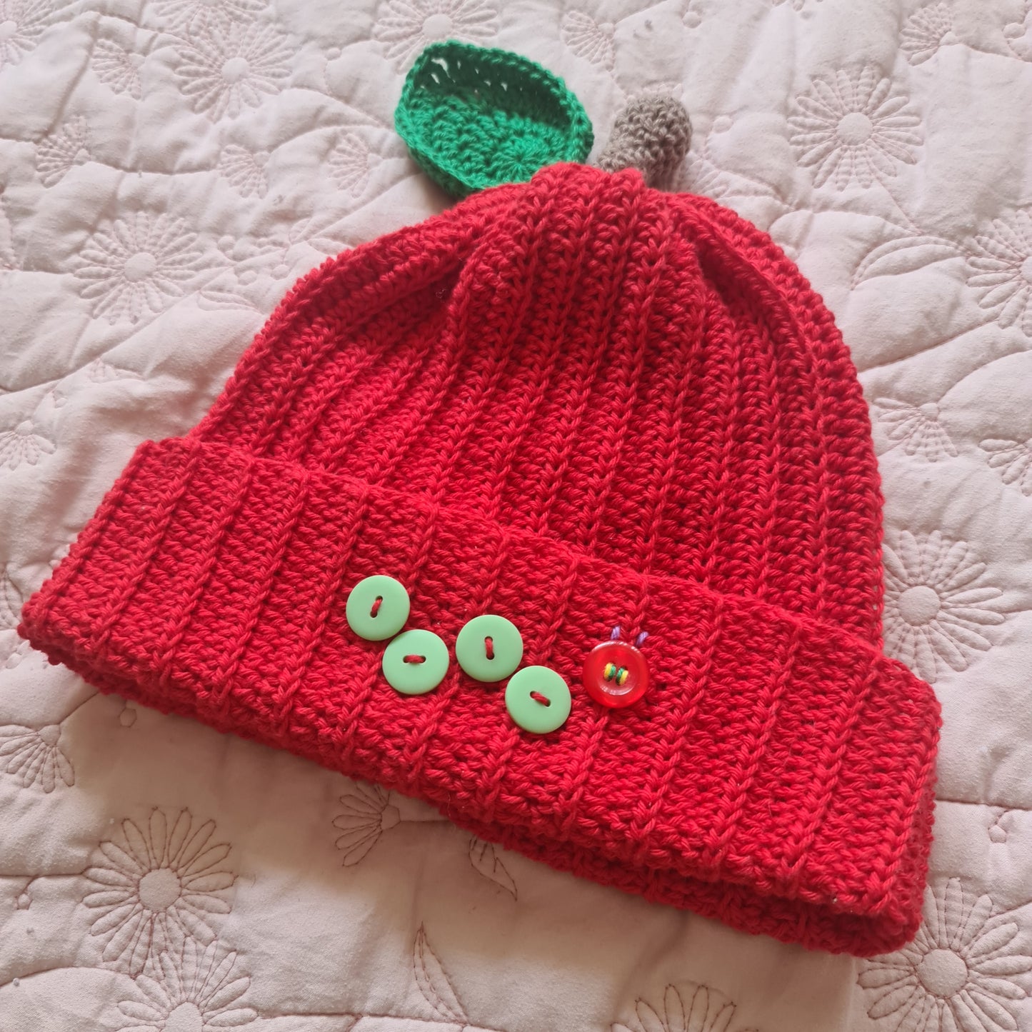 The Very Hungry Caterpillar Inspired Apple Hat Crochet Pattern