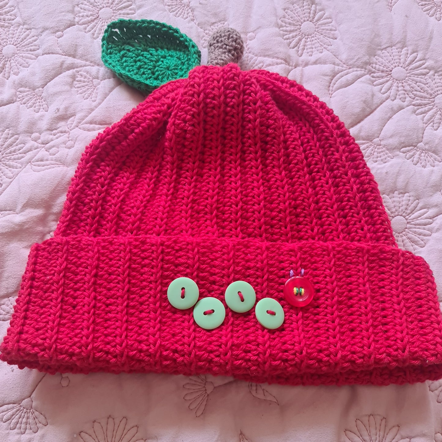 The Very Hungry Caterpillar Inspired Apple Hat Crochet Pattern