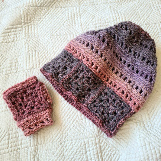 Granny Square Gloves and Beanie Crochet Pattern